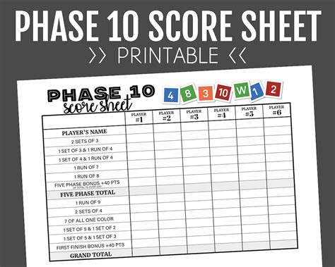 Phase 10 Score Sheet Template Example 3