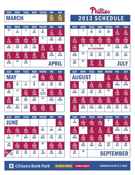 Philadelphia Phillies Printable Schedule