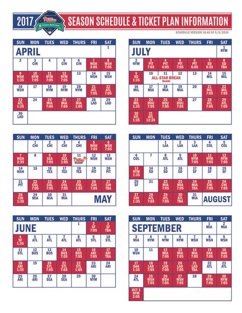 Phillies Schedule Calendar