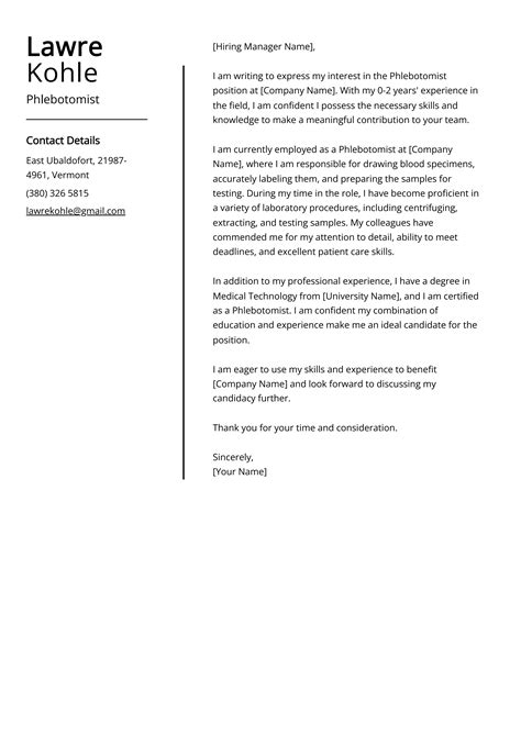 Phlebotomist Cover Letter Template Example