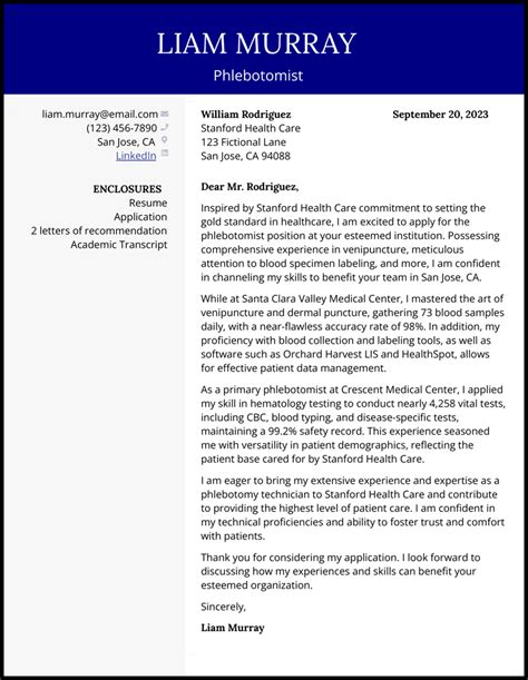 Phlebotomy Cover Letter Example 5