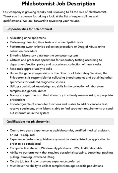 Phlebotomy Job Description