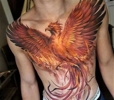 Phoenix chest tattoo design for women