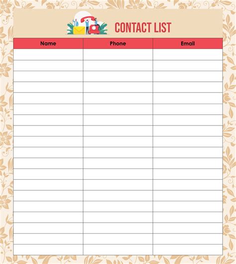 Phone List Template Example 9