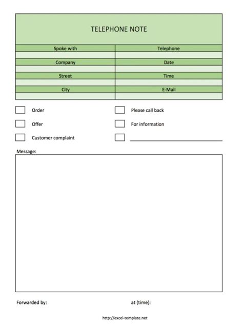 Phone Message Template Excel