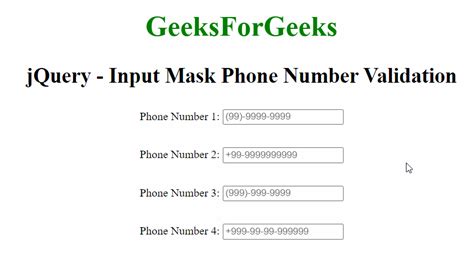 Phone number input mask example