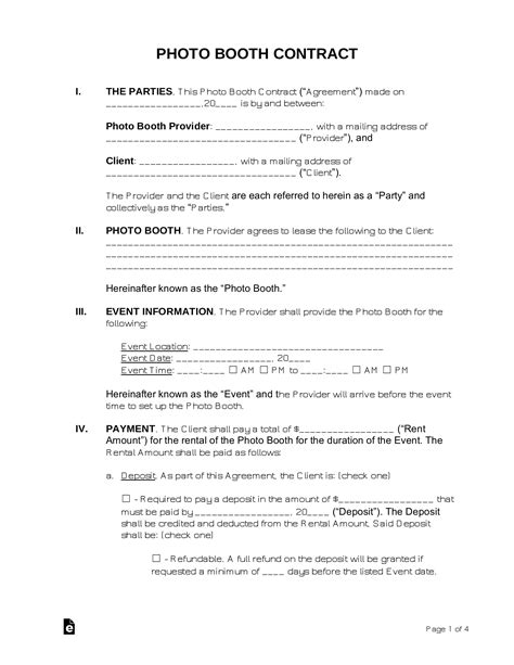 Photo Booth Rental Agreement Template Key Components