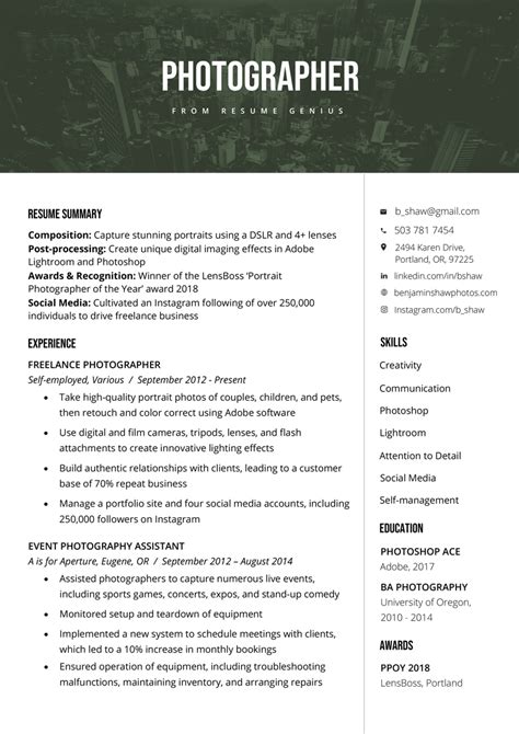 Photographer Resume Template 1