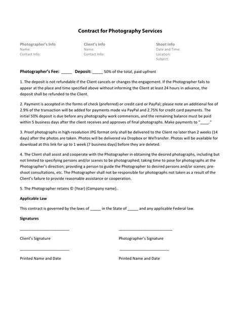 Photography Contract Template Microsoft Word