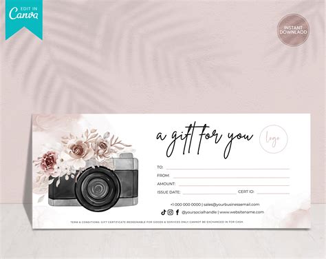 Photography gift certificate templates