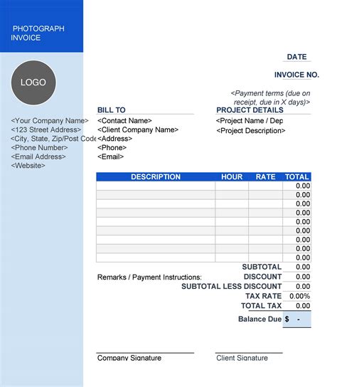 Photography Invoice Template Example