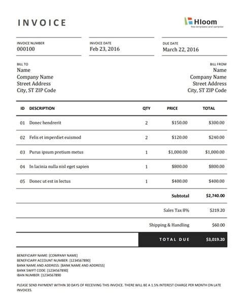 Photography Package Invoice Template