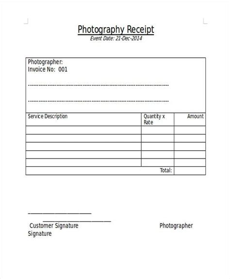 Photography Receipt Template Ideas