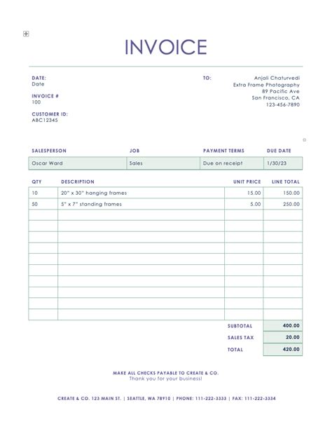 Photoshop Invoice Template Download