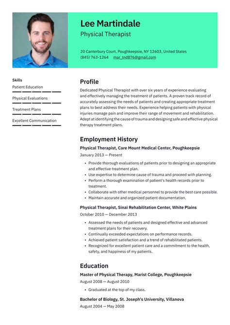 Physical therapist resume template