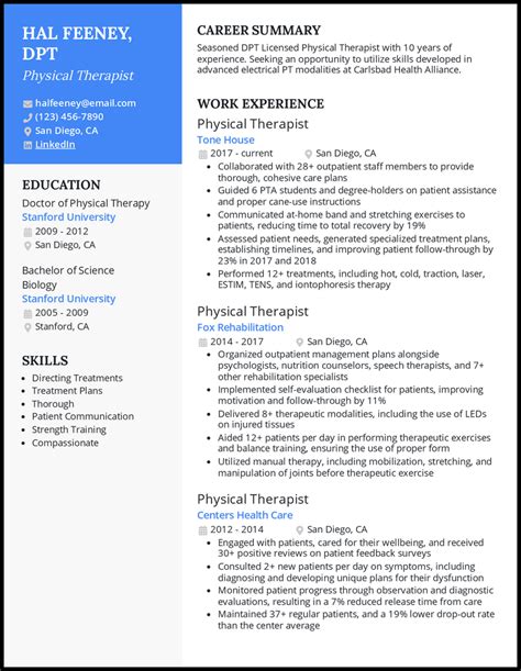 Physical Therapist Resume Example