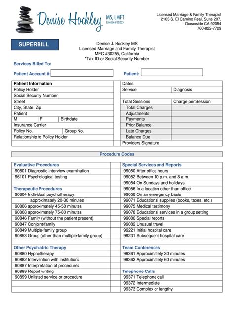 Physical Therapy Superbill Sample