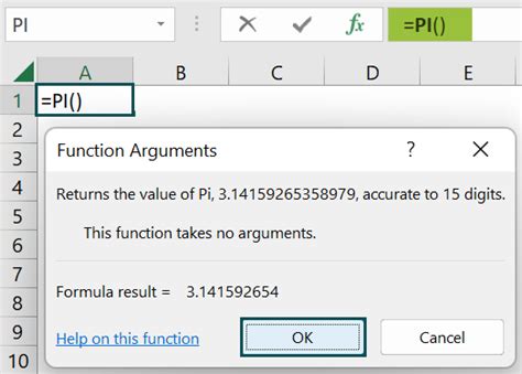 Examples of Pi function in Excel