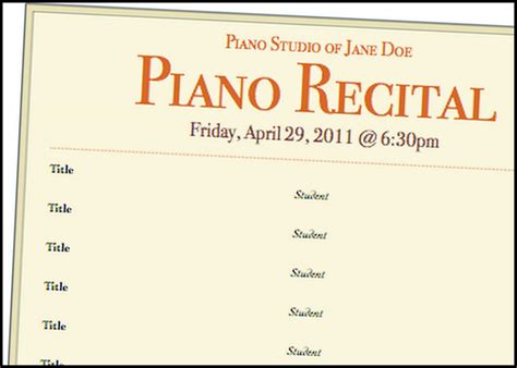 Piano Recital Program Template Example 3