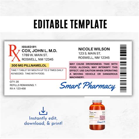 Pill bottle label template design