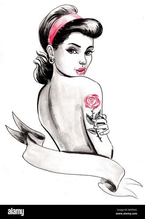 Sailor Jerry's pin-up girl and rose tattoo design