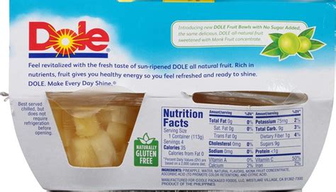 Pineapple fruit cup nutrition facts