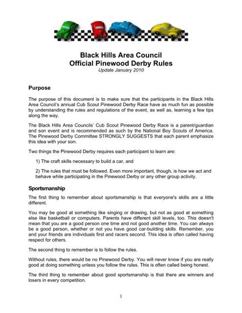 Pinewood Derby rules and regulations