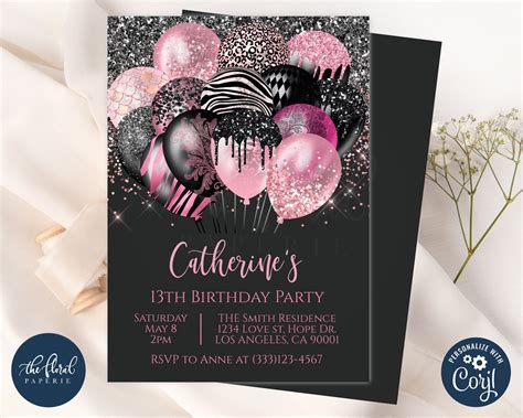 Pink and Black Birthday Invitation