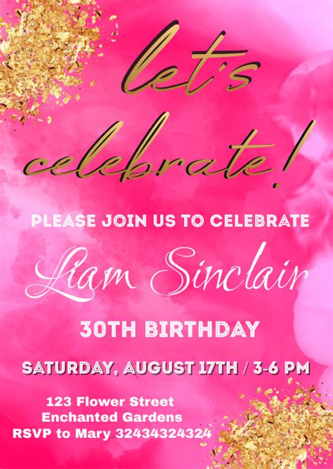 Pink and Gold Birthday Invitation Template