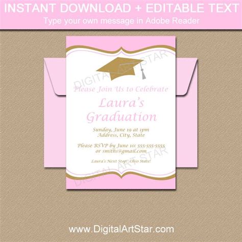 Pink and Gold Graduation Invitation Template