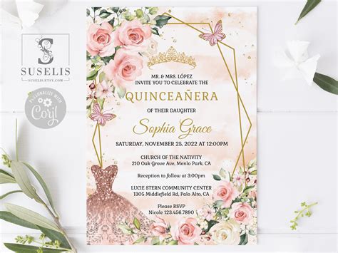 Pink and Gold Quinceanera Invitation Template