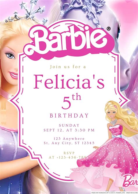 Pink and pretty Barbie birthday invitation