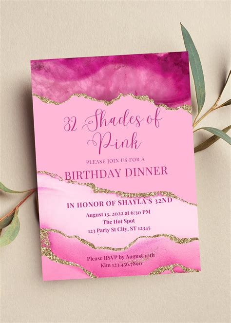 Pink Birthday Invitation Template Design Ideas for Adults