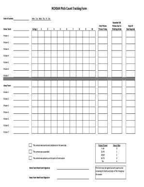 Pitch Count Tracker Sheet