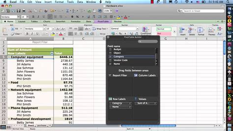 Using the PivotTable in Excel for Mac