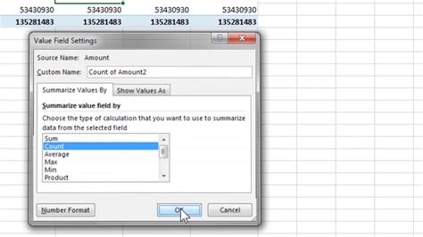 Pivot Table Field Settings Dialog