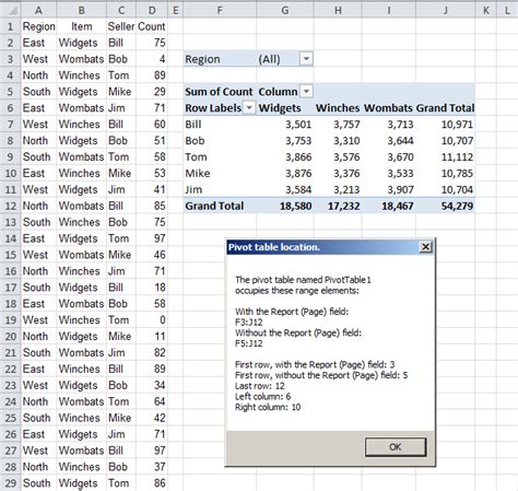 Choosing Pivot Table Location