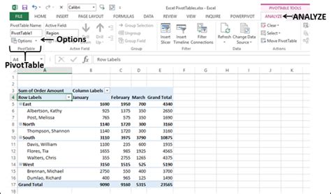 Pivot Table Tools in Excel