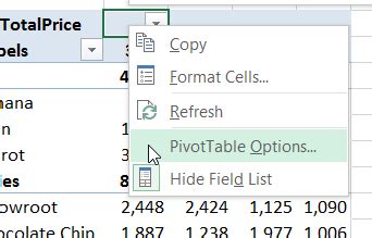 PivotTable Options in Excel