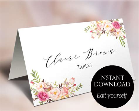 Place Card Templates for Weddings