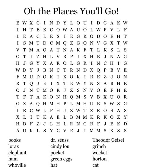 Places You'll Go Word Search for Students