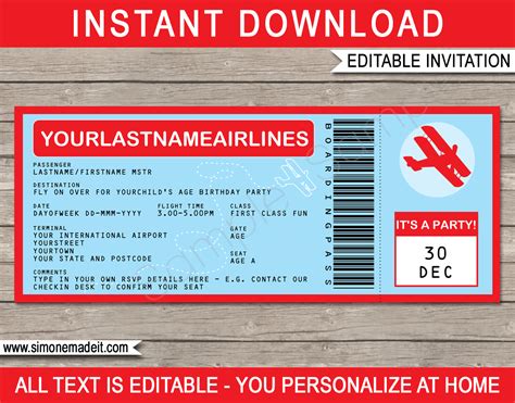 plane ticket invitation template example