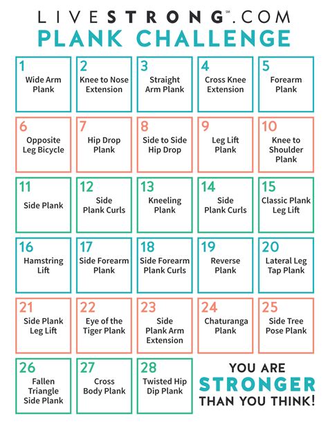 Plank Challenge Calendar