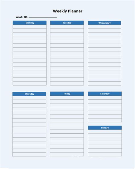 Planner template with notes section