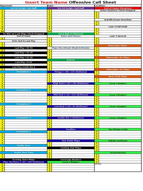 Another Design of a Football Play Call Sheet Template