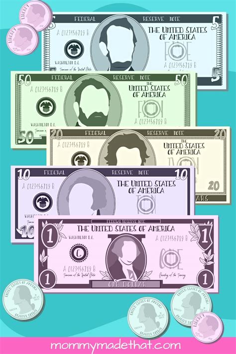 Play money template with a $1 bill design