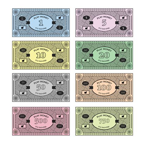 Play money template for classroom use