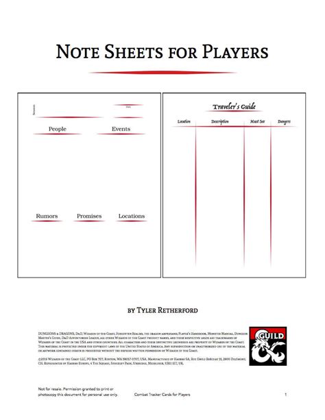 Player Notes Template Organization