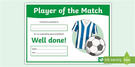 Player of the match football certificate template