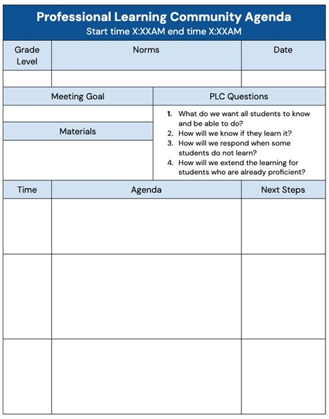 PLC Agenda Template Excel